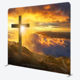 Lofaris Gold Sunset Mountain Easter Square Tension Backdrop